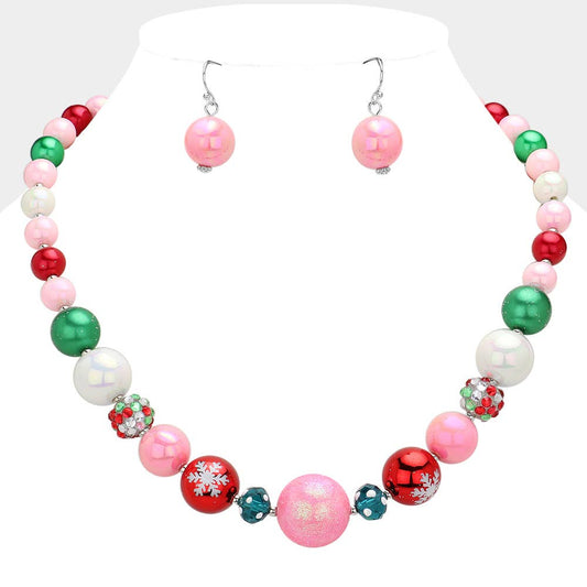 Christmas Snowflake Beaded Necklace