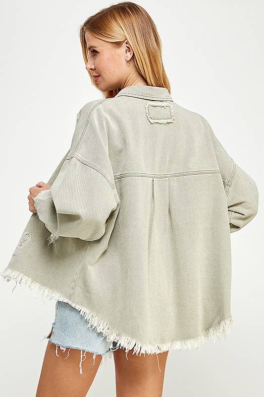 Plus Long Sleeve Distressed Jacket