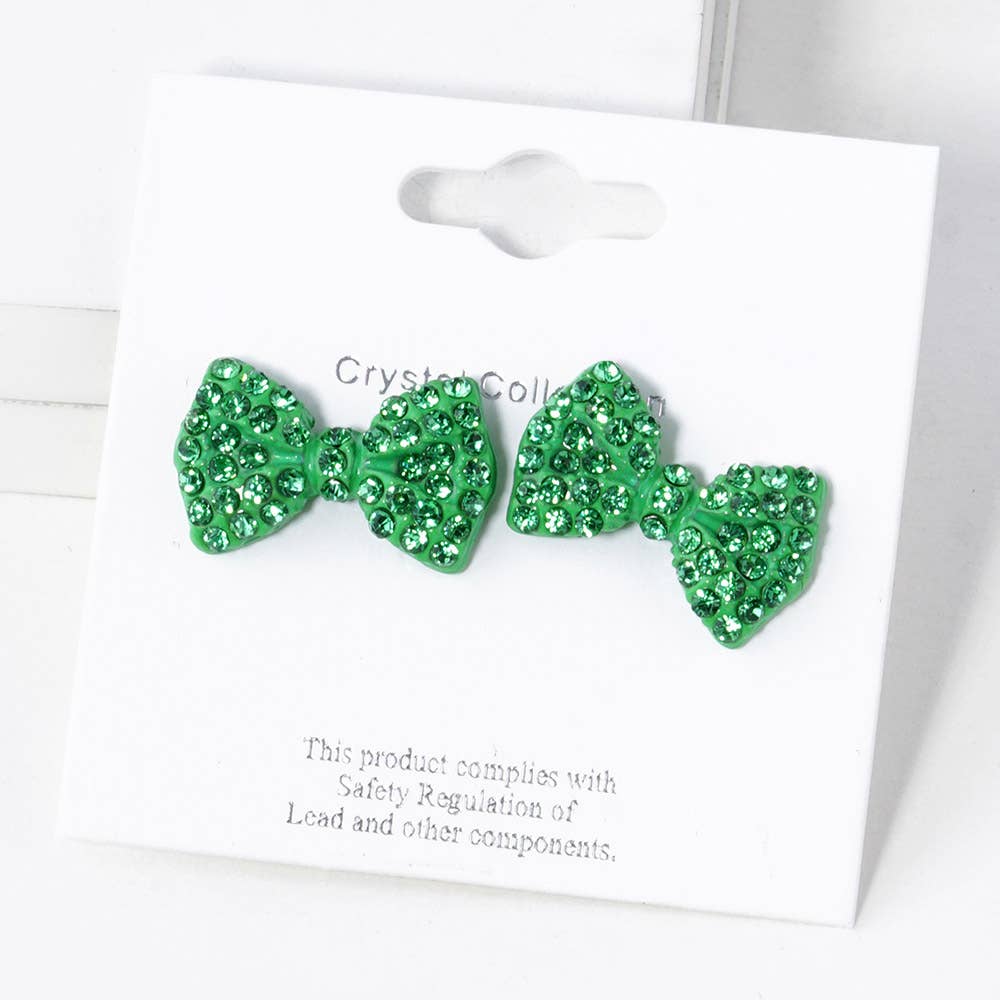 Crystal Rhinestone Bow Stud Earrings: Light,Siam
