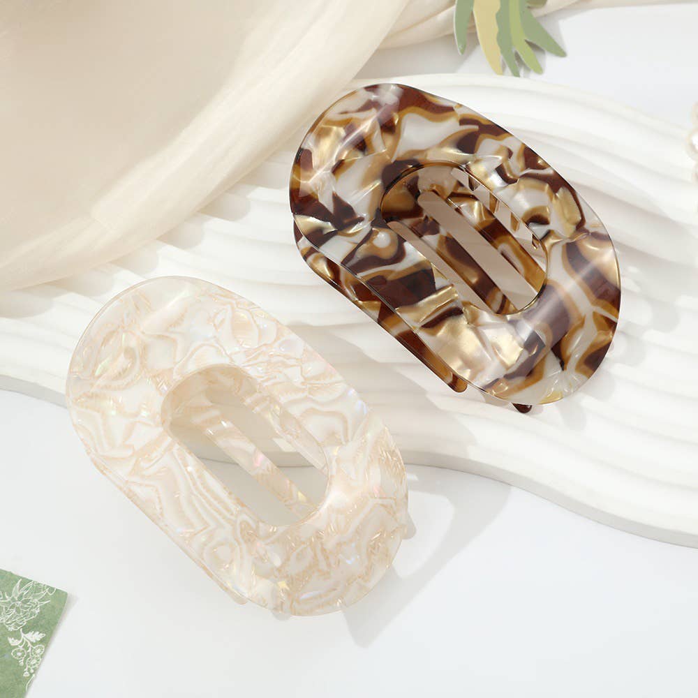 Elegant Tortoiseshell & Marble Textured Oval Hair Claw Clip