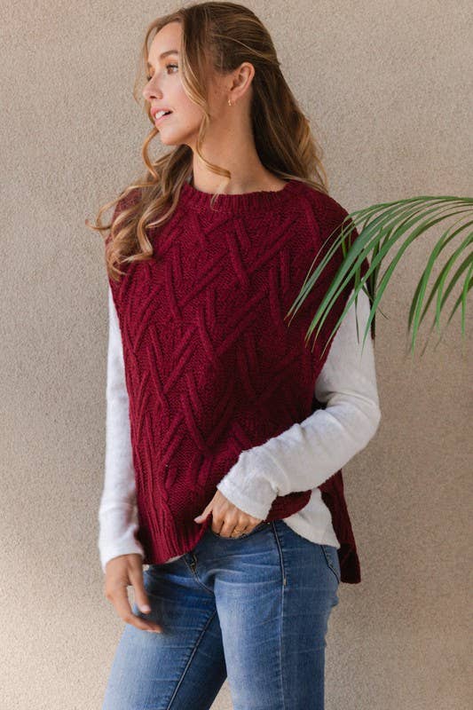 WINE CABLE KNIT VEST