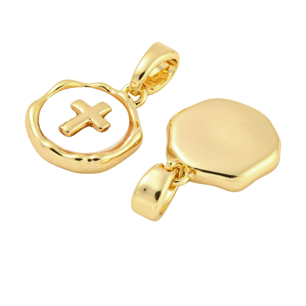 TCB Gold Pave Shell Cross Charm