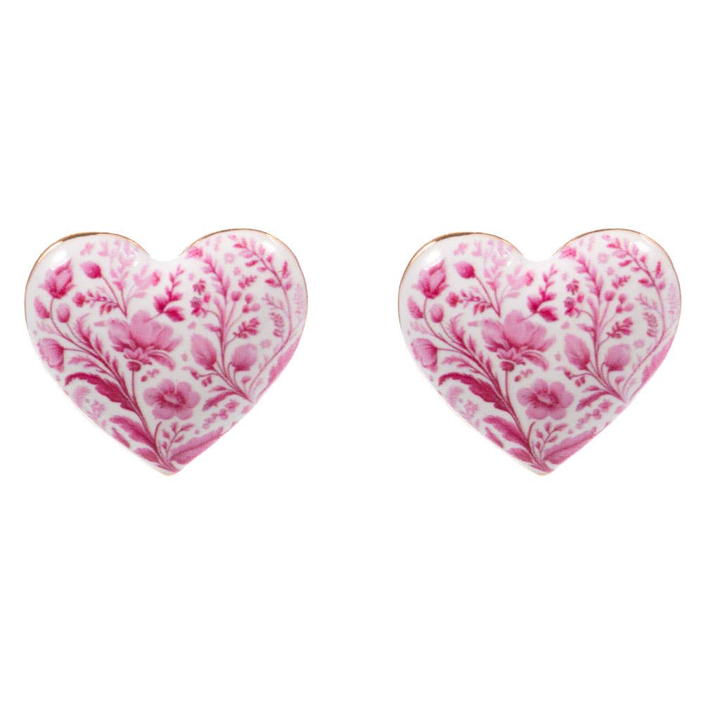 Floral Heart Stud Earrings: Pink