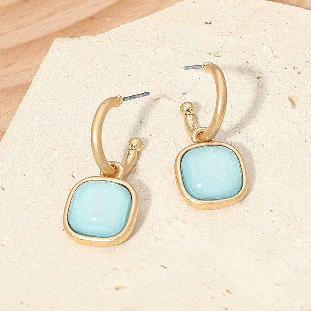 Square Stone Drop Hoop Earrings