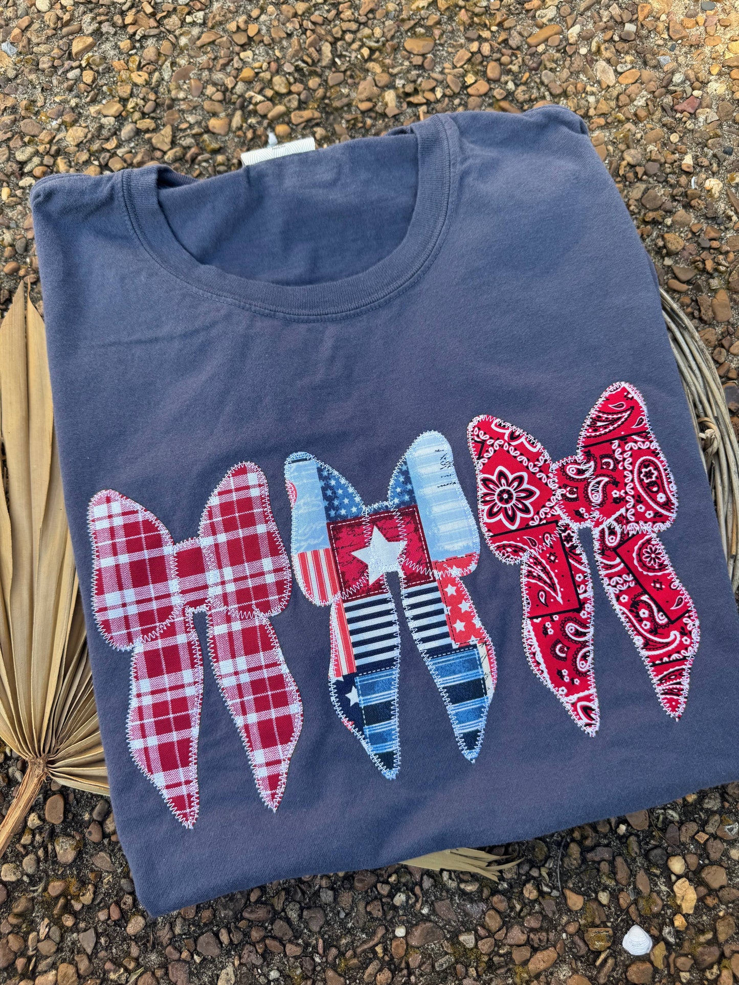 Patriotic Bow Coquette USA Embroidered Patch Tee