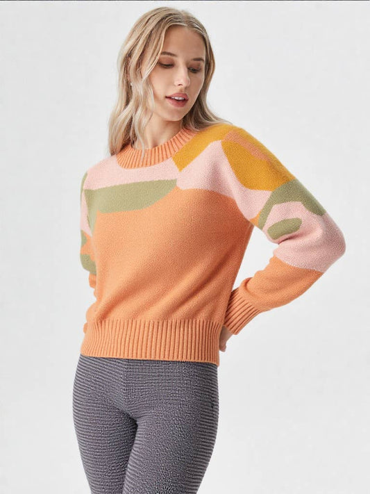 Floral Pattern Pullover Knit Sweater Top: Orange