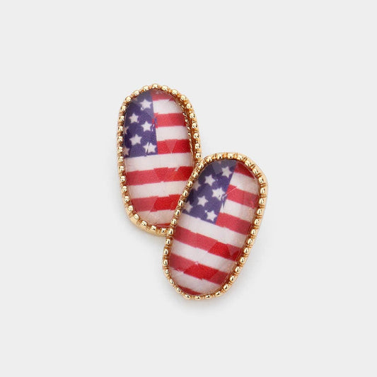American USA Flag Hexagon Stud Earrings: Gold