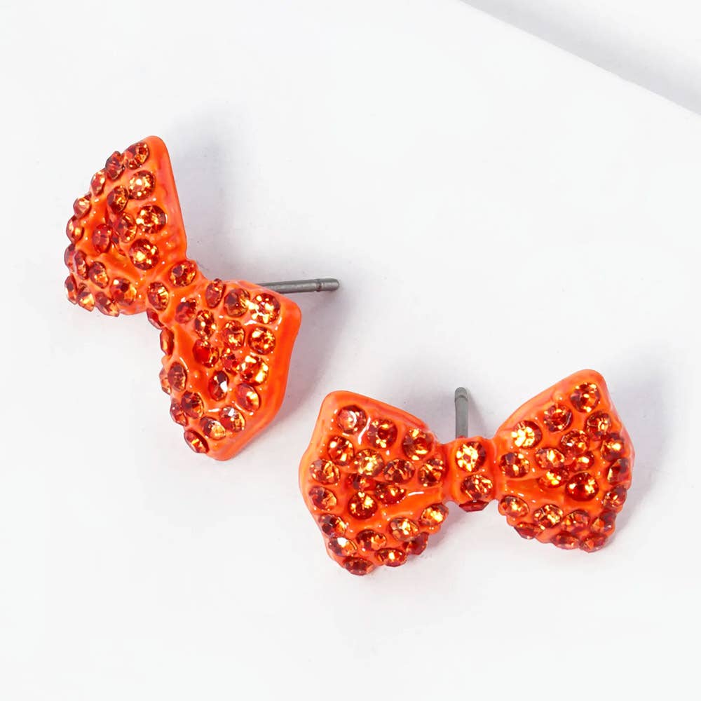 Crystal Rhinestone Bow Stud Earrings: Light,Siam