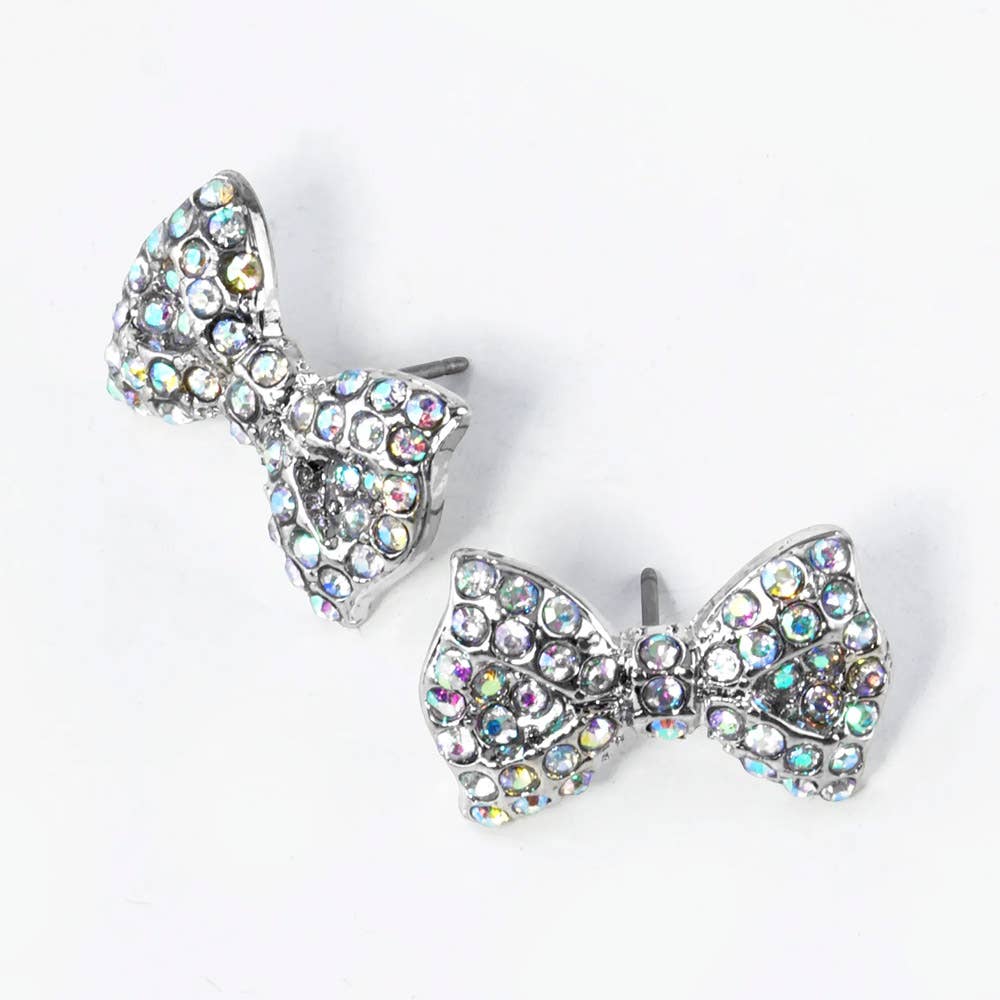 Crystal Rhinestone Bow Stud Earrings: Peridot