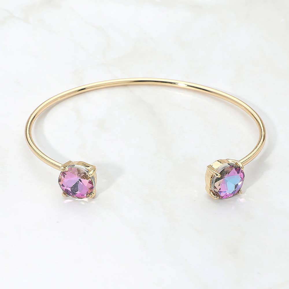 Faceted Round Stone Cluster Tip Cuff Bracelet