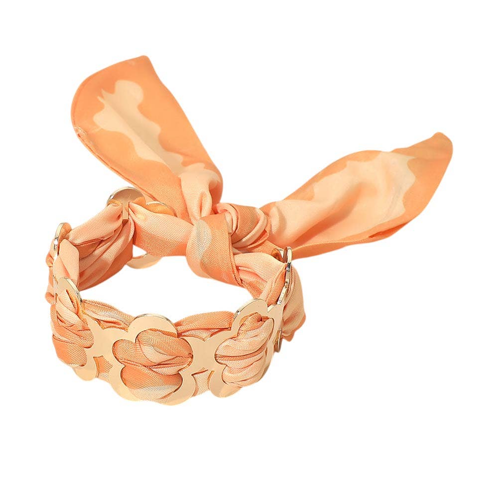 Metal Floral Ring Patterned Fabric fabric Scarf Adjustable Bracelet