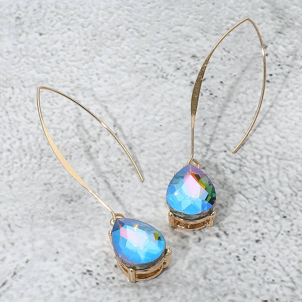 Teardrop Stone Cluster Long Drop Earrings: Red