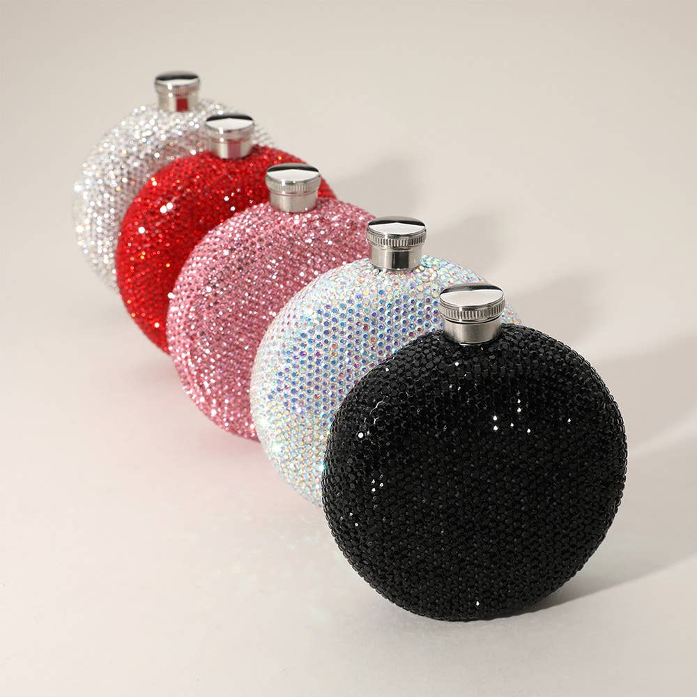 5oz Bling Studded Stainless Steel Round Flask: Clear