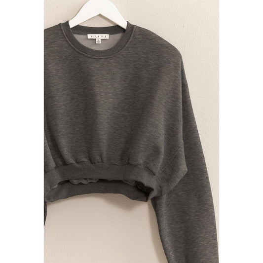 WASHED FRENCH TERRY CROPPED SWEATSHIRT: CHARCOAL