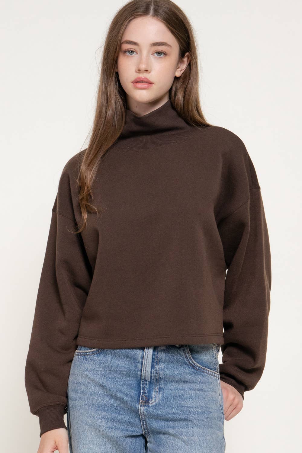 Ribbed Mock Neck Inner Brushed Sweatshirt