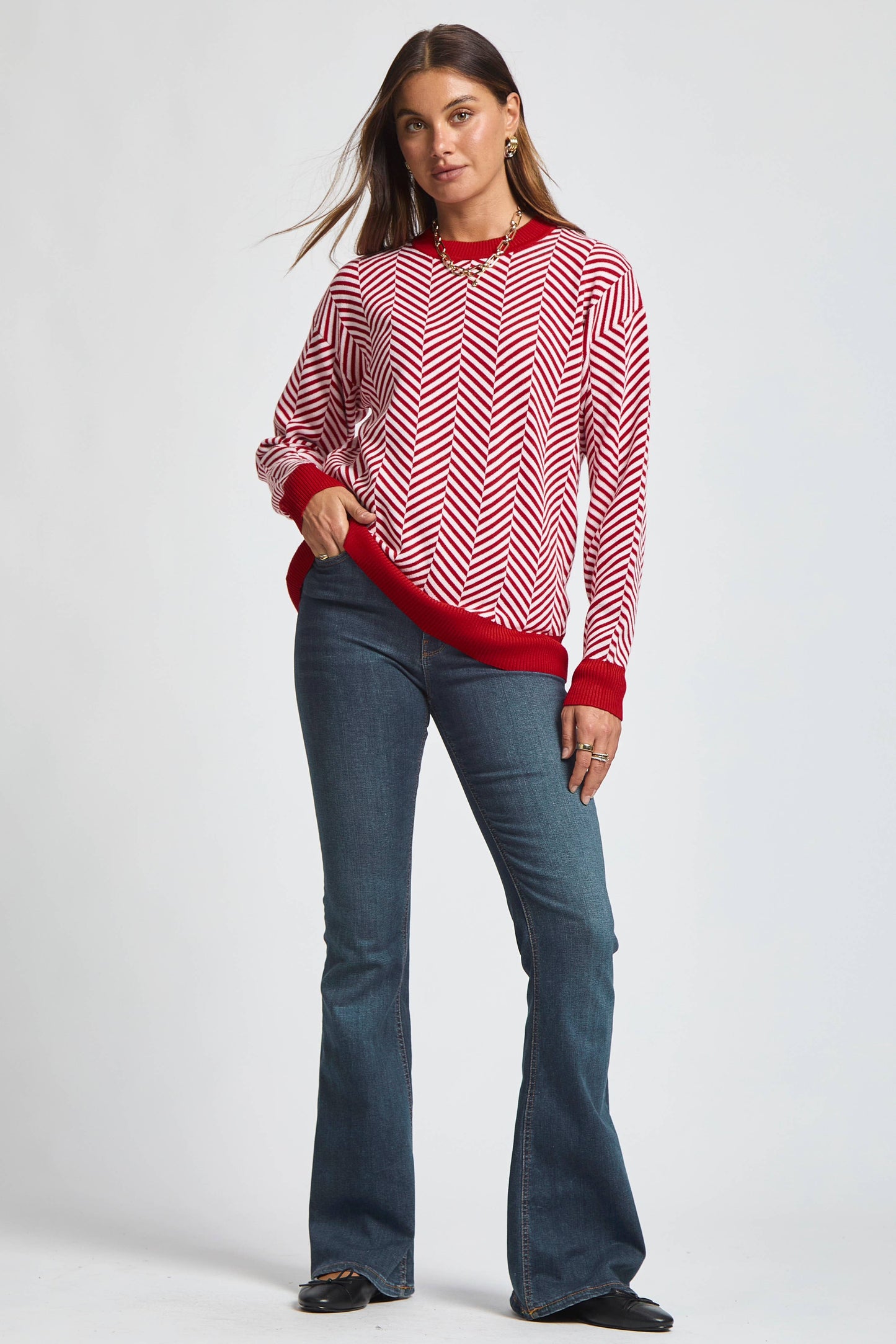 Lightweight Red Chevron Print Sweater