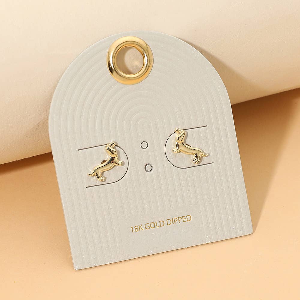 18K Gold Dipped Dachshund Dog Mini Stud Earrings: Silver
