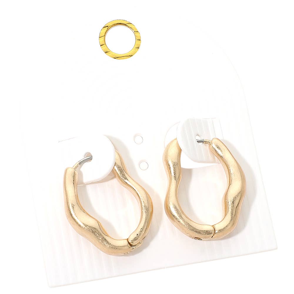 Organic Shape Sculptural Metal Huggie Hoop Earrings: Worn Gold