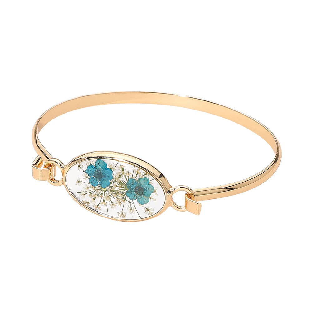 Floral Encased Oval Accent Bangle Bracelet: Gold,Pink