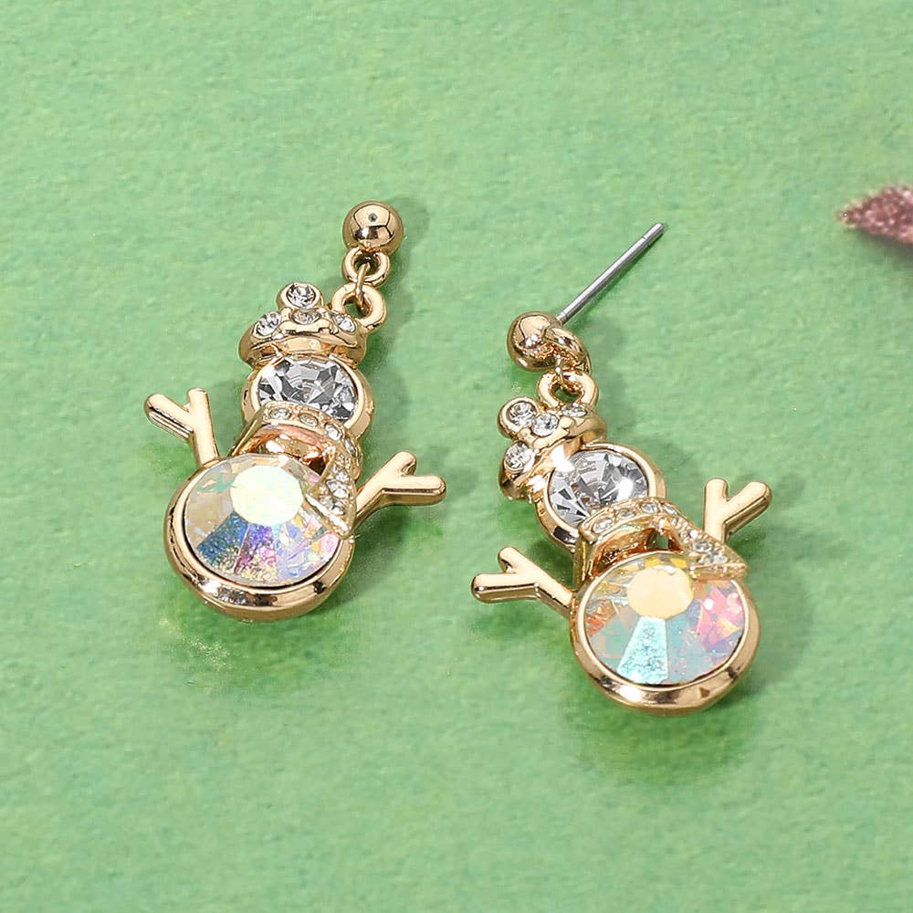 Crystal Snowman Charm Drop Dangle Earrings: Clear
