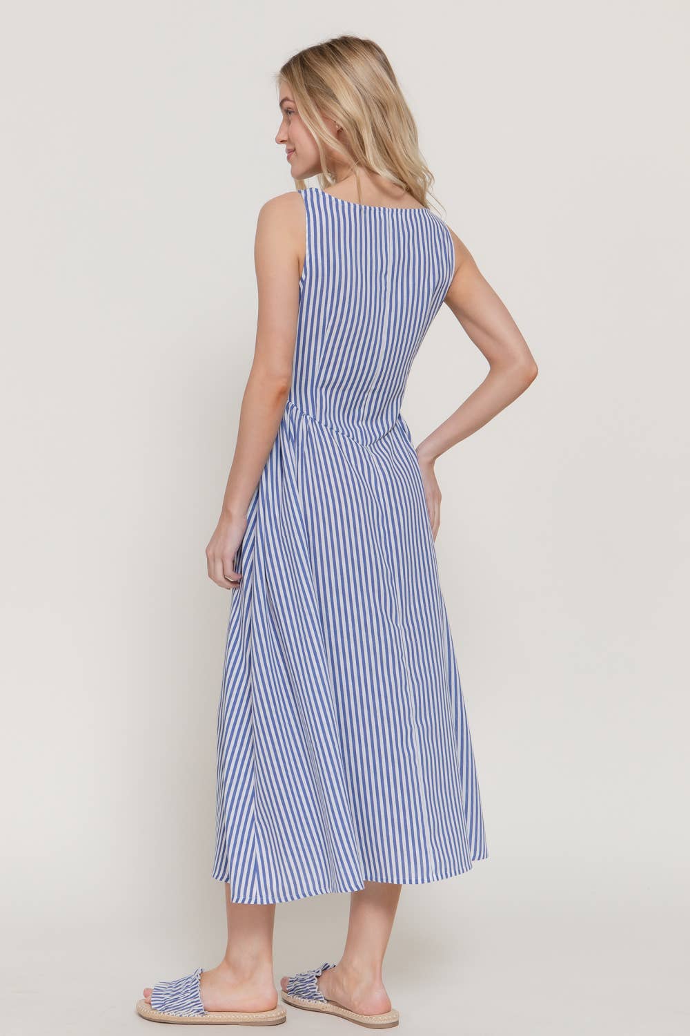 Sleeveless Stripe  Linen Dress