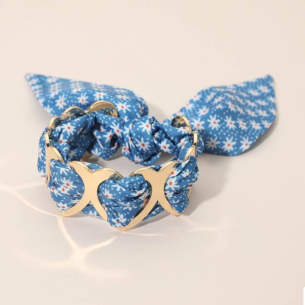 Metal Heart Ring Floral Patterned Fabric fabric Scarf Adjustable Bracelet
