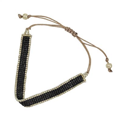 Black Seed Bead Thin Pull String Bracelet