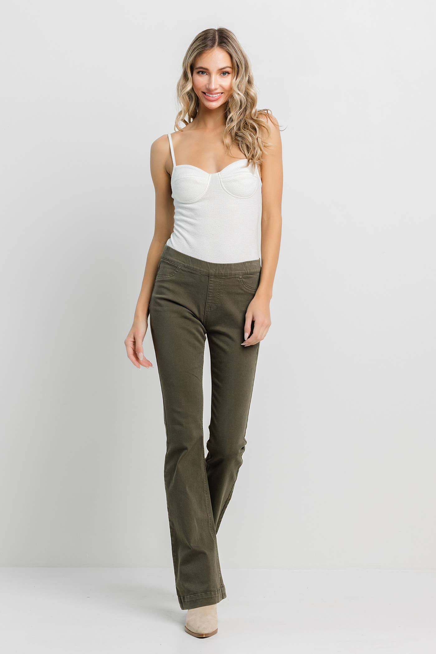 Jelly Jeans Olive Pull On Flare: Olive