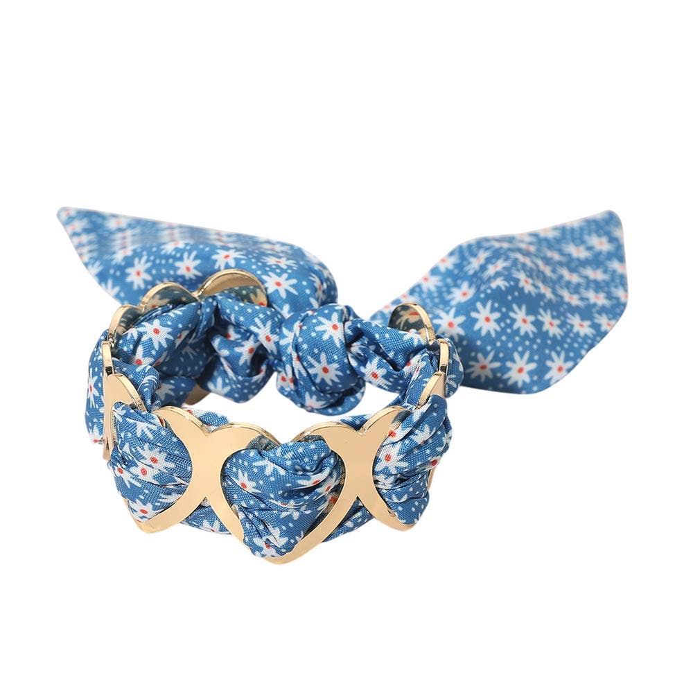 Metal Heart Ring Floral Patterned Fabric fabric Scarf Adjustable Bracelet