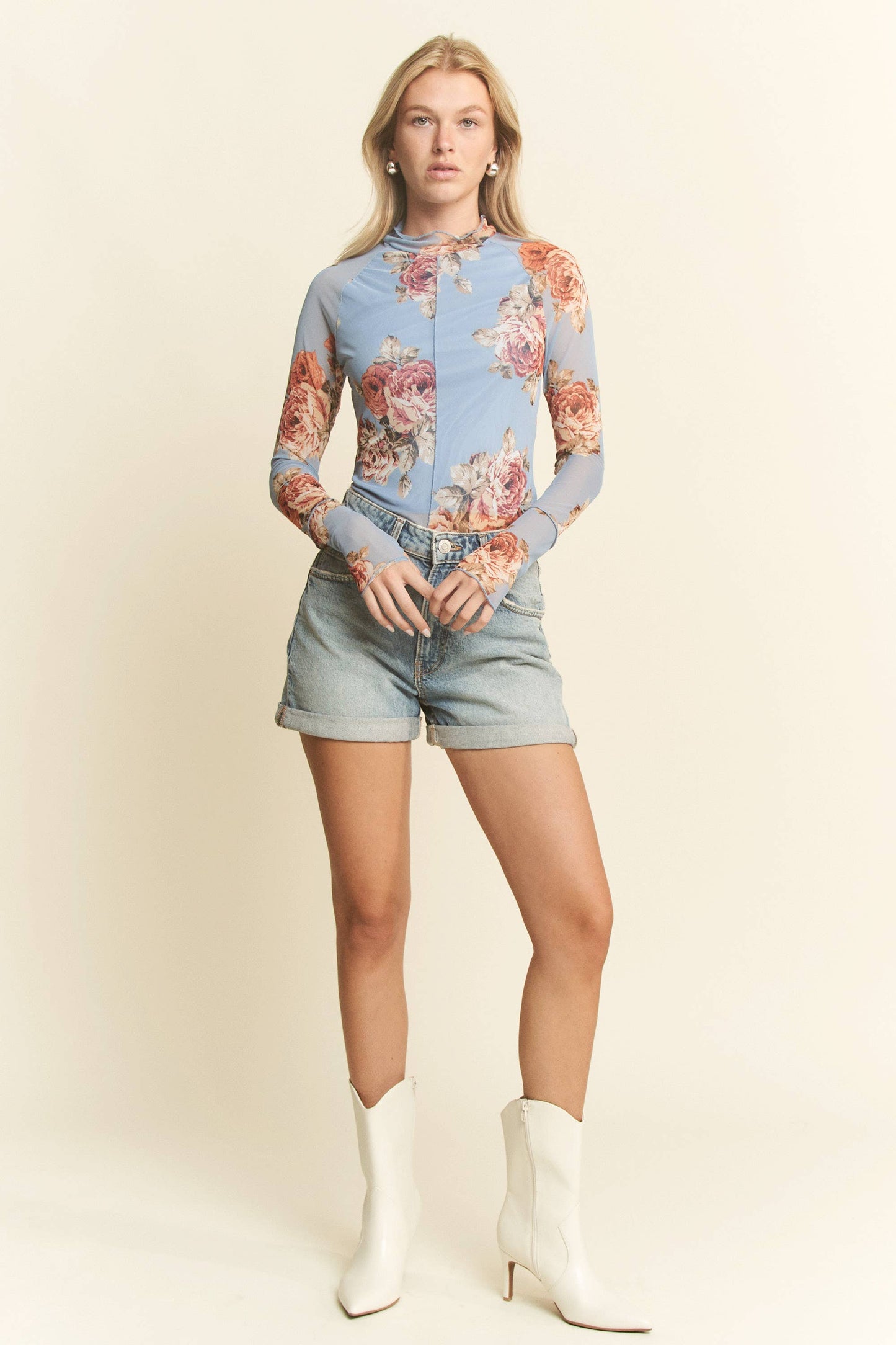 FLORAL PRINT MESH TOP