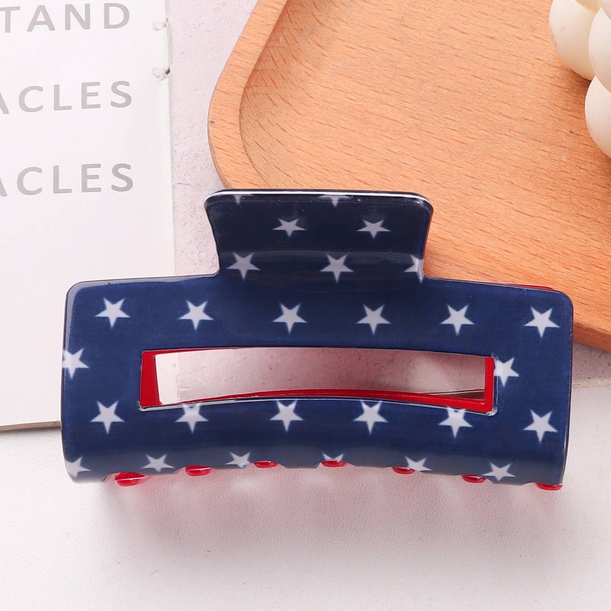 4TH OF JULY RECTANGULAR HAIR CLAW CLIP: Red