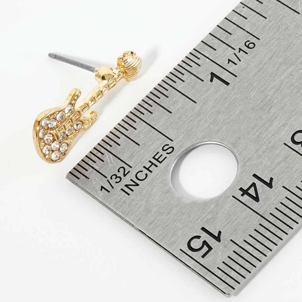 Crystal Stone Paved Guitar Stud Earrings