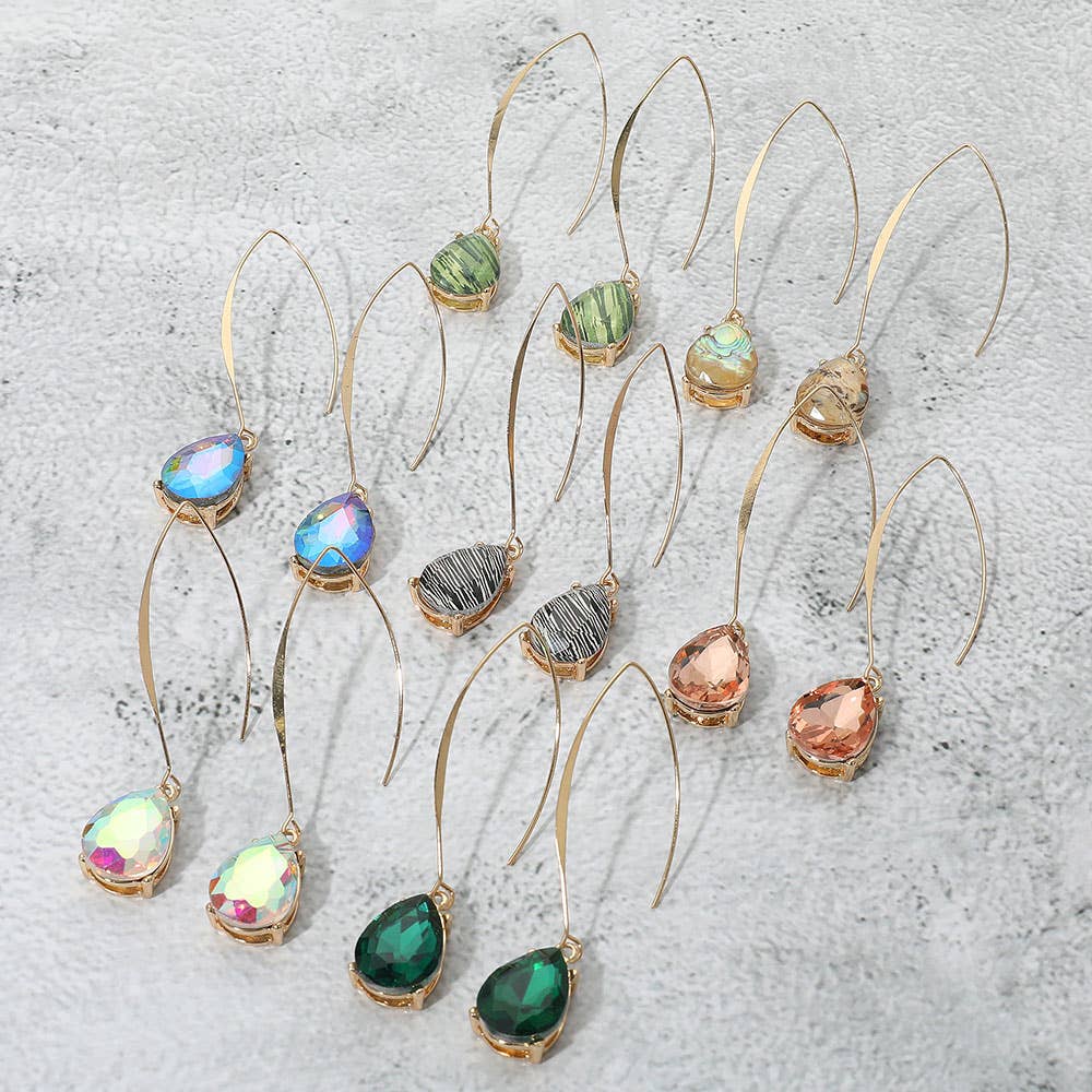 Teardrop Stone Cluster Long Drop Earrings: Red