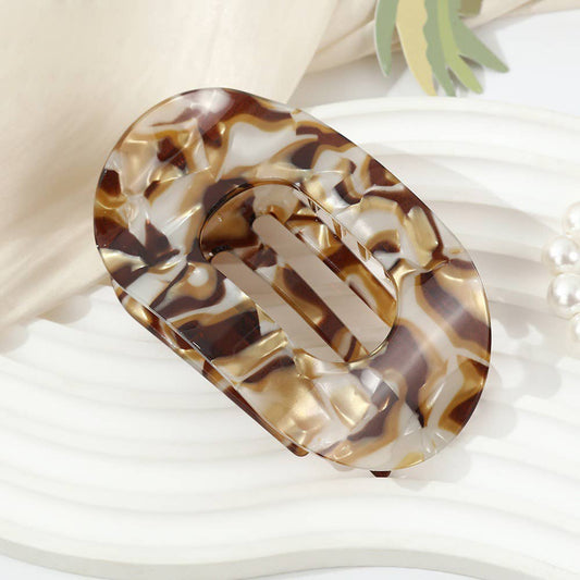 Elegant Tortoiseshell & Marble Textured Oval Hair Claw Clip