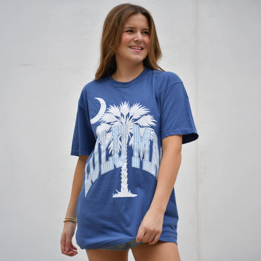 LuLu Mac Palmetto Moon China Blue Comfort Colors Tee
