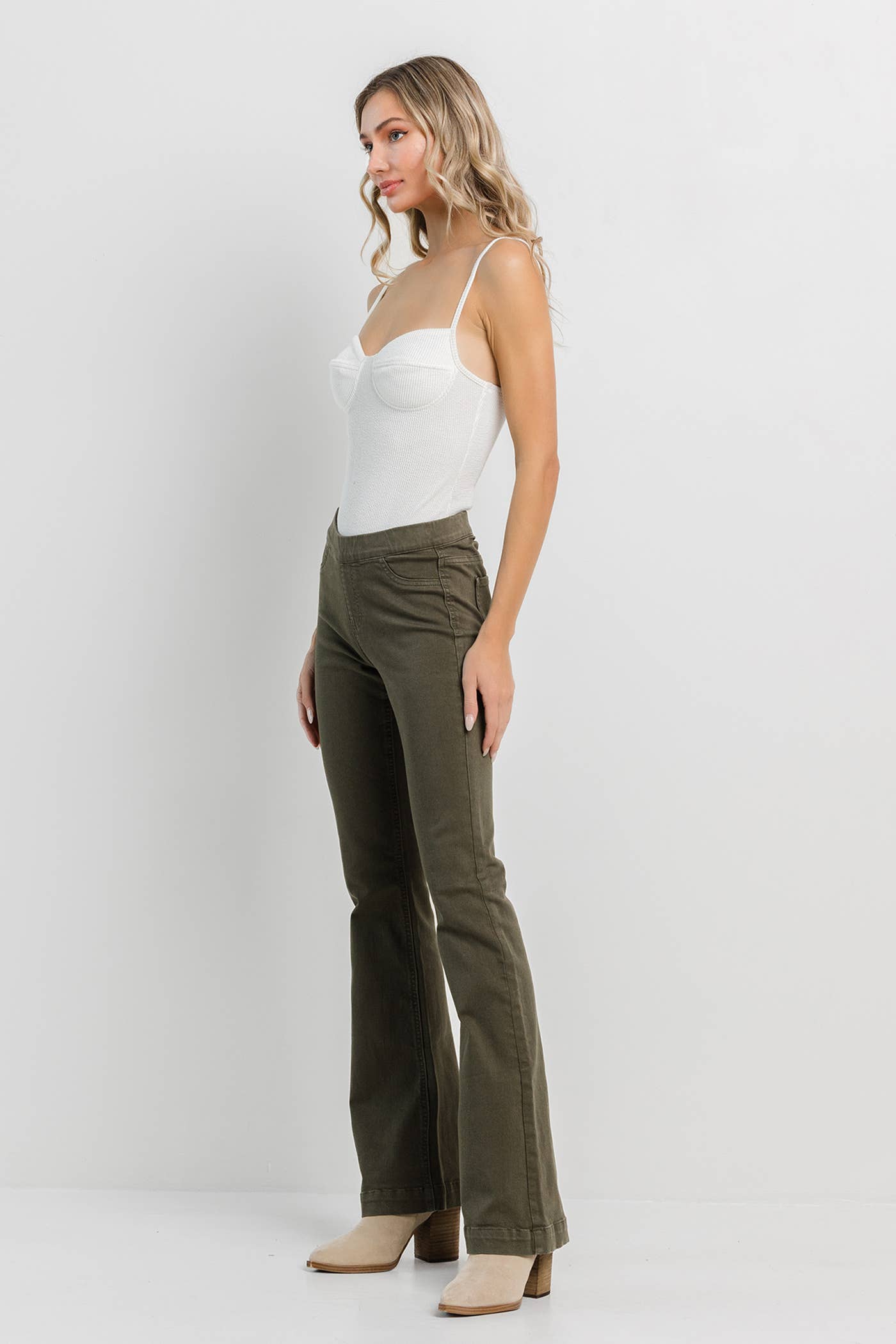 Jelly Jeans Olive Pull On Flare: Olive