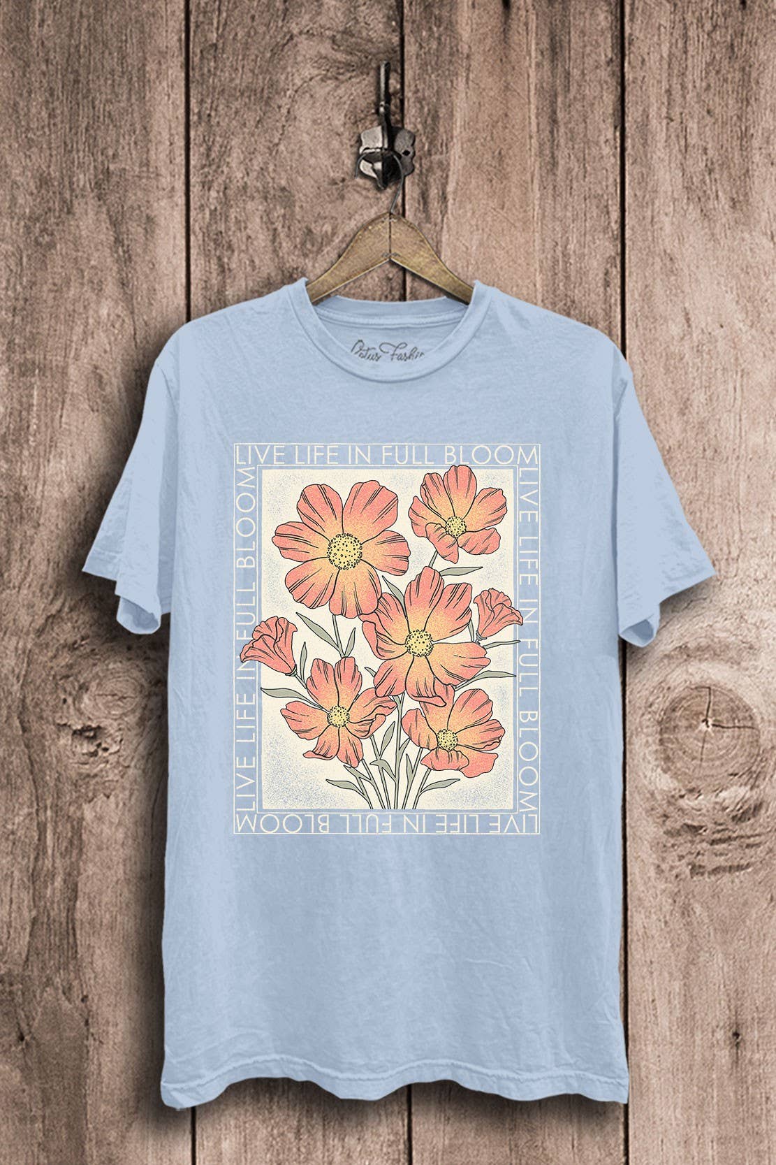 Live Life In Full Bloom Graphic Tee: Blue Mineral Wash