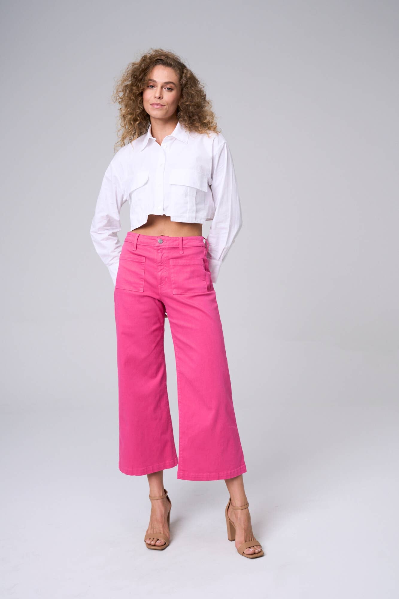 Hot Pink Front Pocket Crop Pant