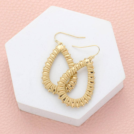Thread Wrapped Tiny Metal Bubble Teardrop Dangle Earrings