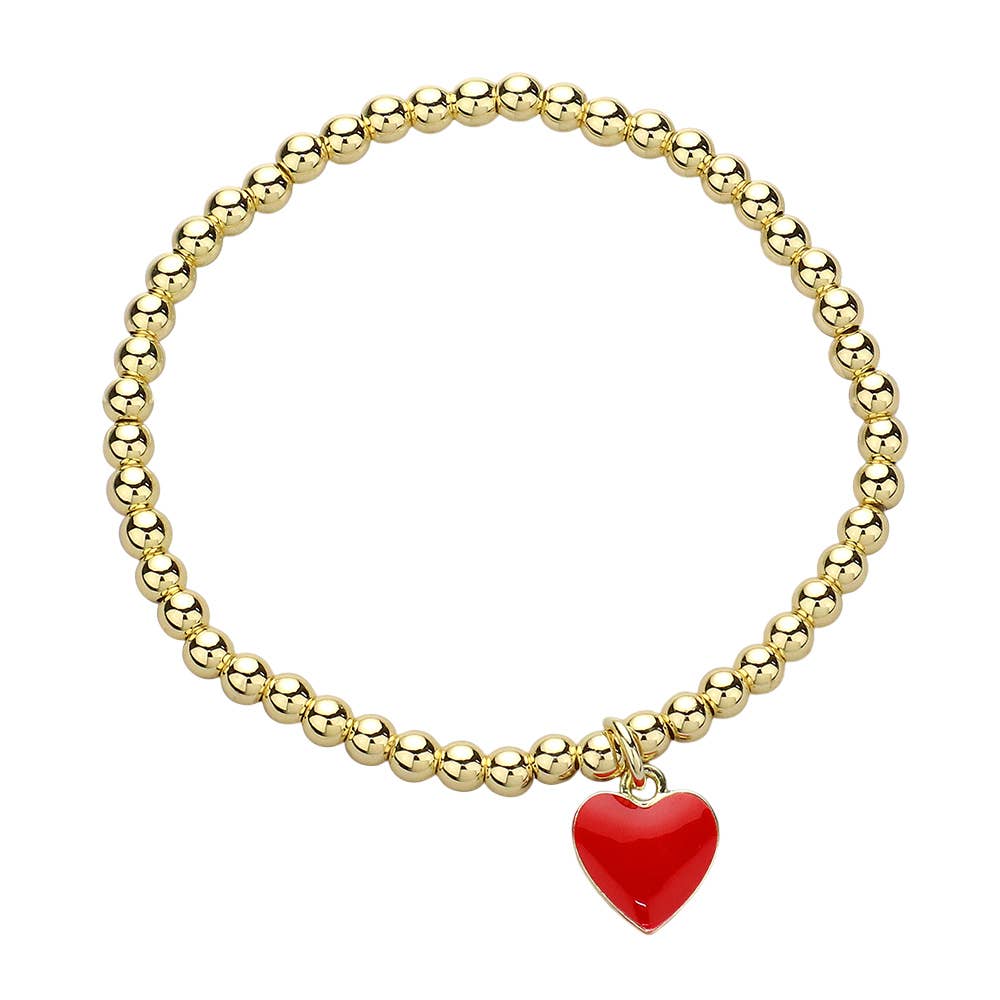 Stainless Steel Enamel Heart Charm Pointed Stretch Bracelet