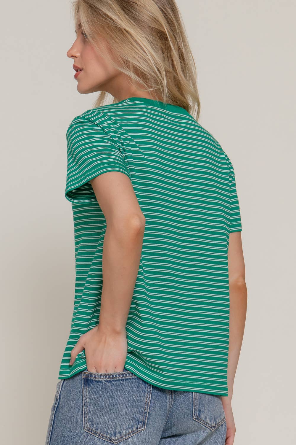 Short Sleeve Round Neck Y/D Stripe Tee