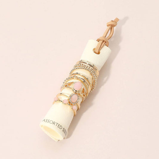 12PCS - Assorted Stacking Ring Set: Gold,Pink