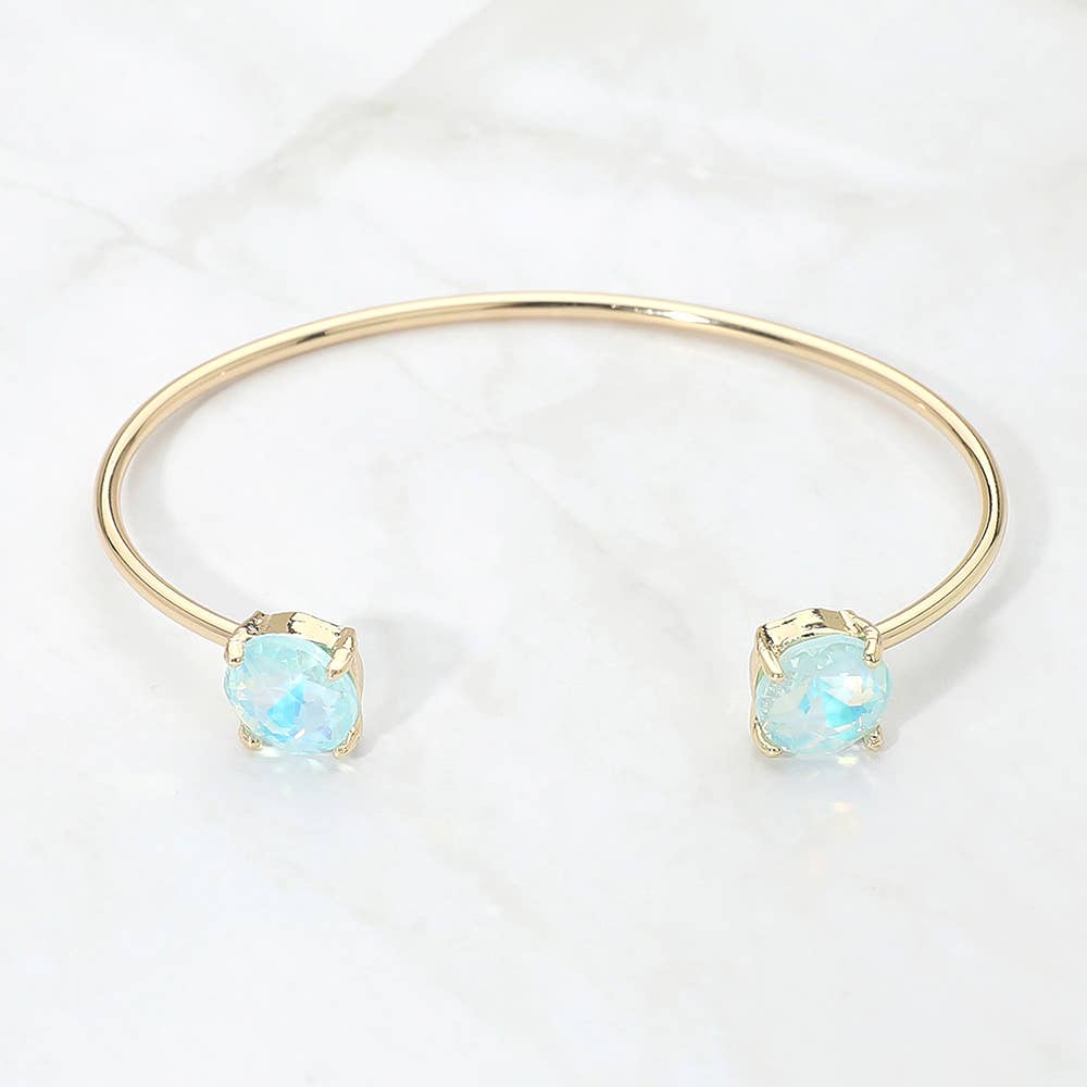 Faceted Round Stone Cluster Tip Cuff Bracelet