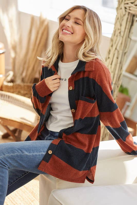 Rust and Navy Stripe Shacket