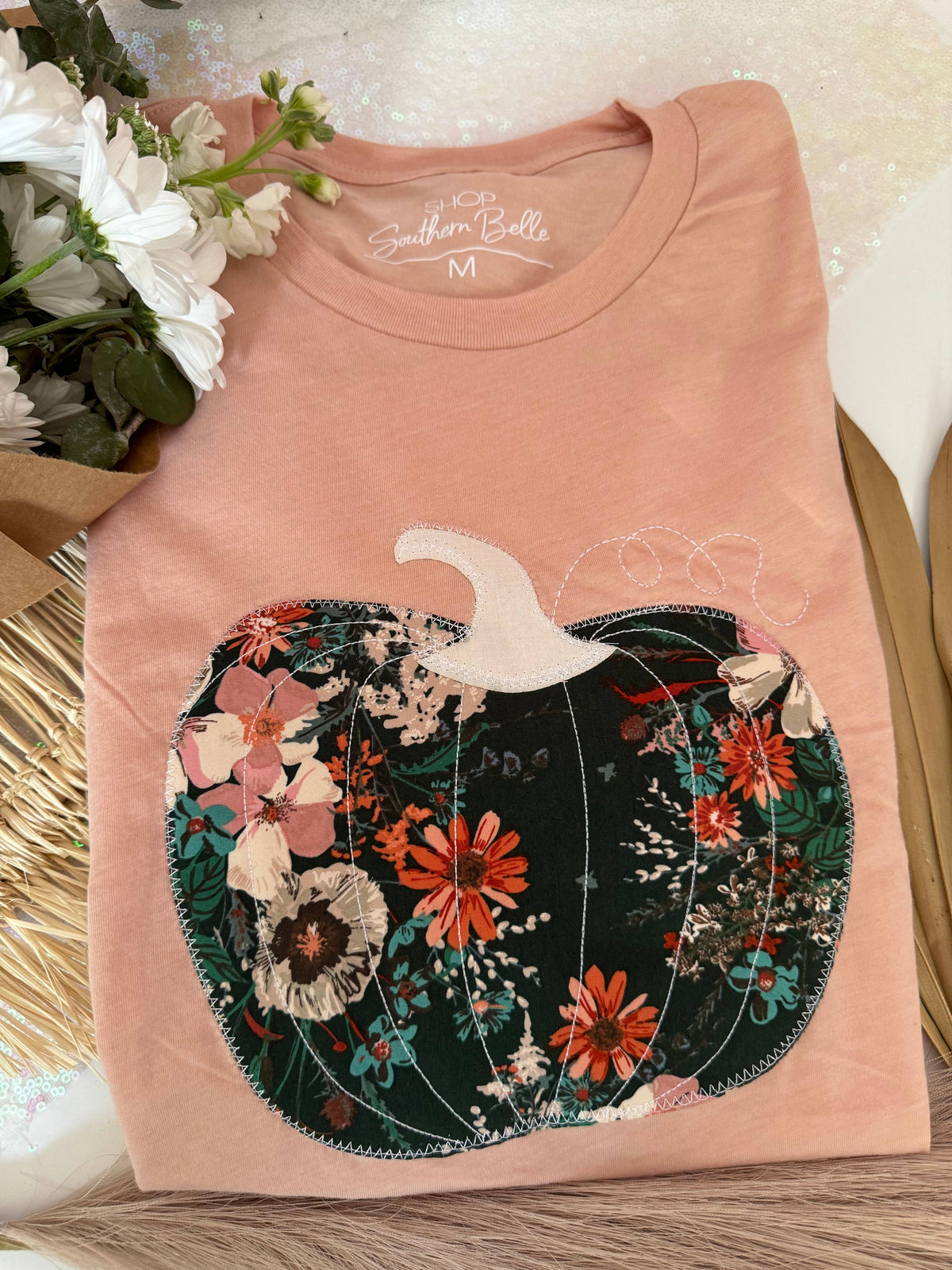 Peach Floral Pumpkin Graphic Tee