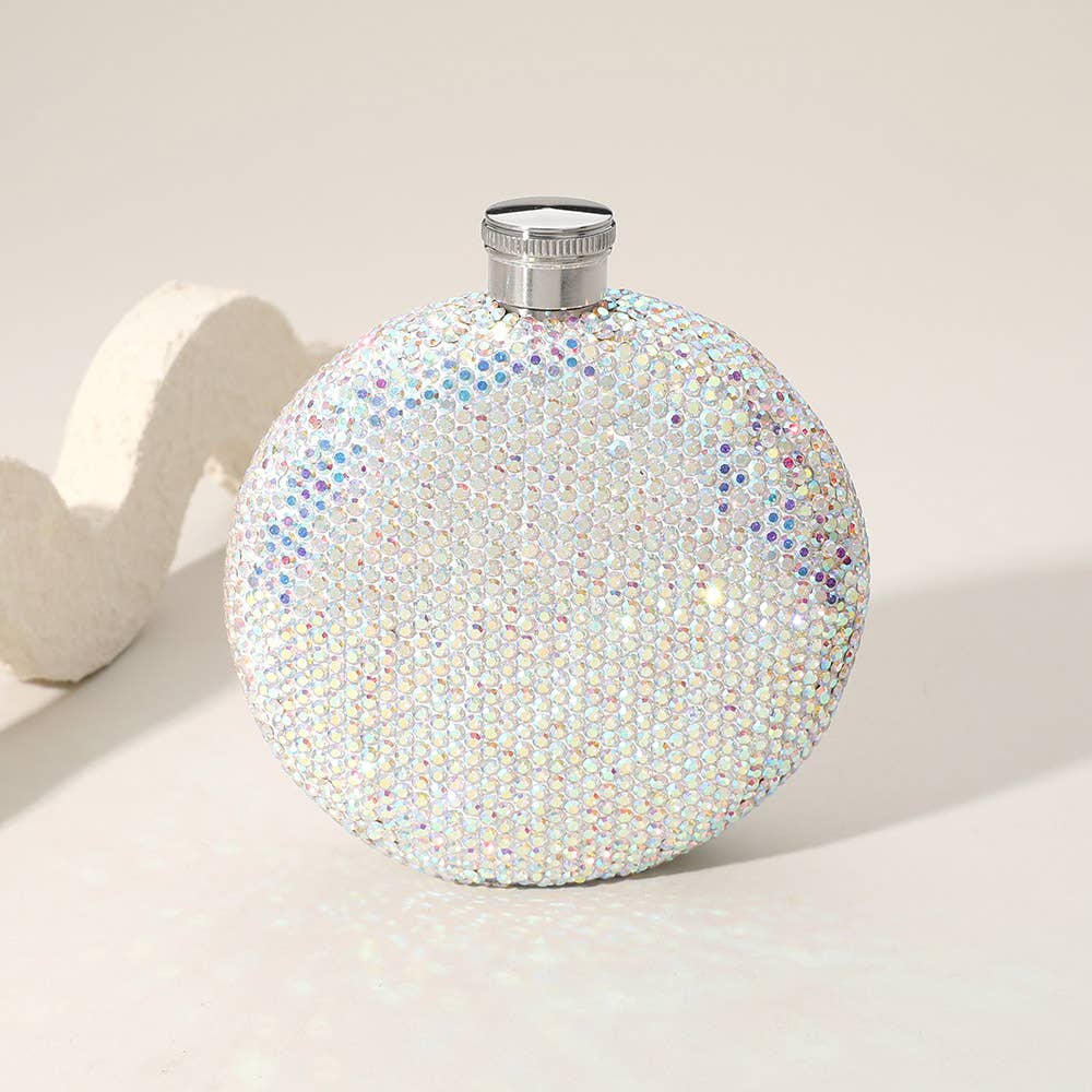 5oz Bling Studded Stainless Steel Round Flask: Clear