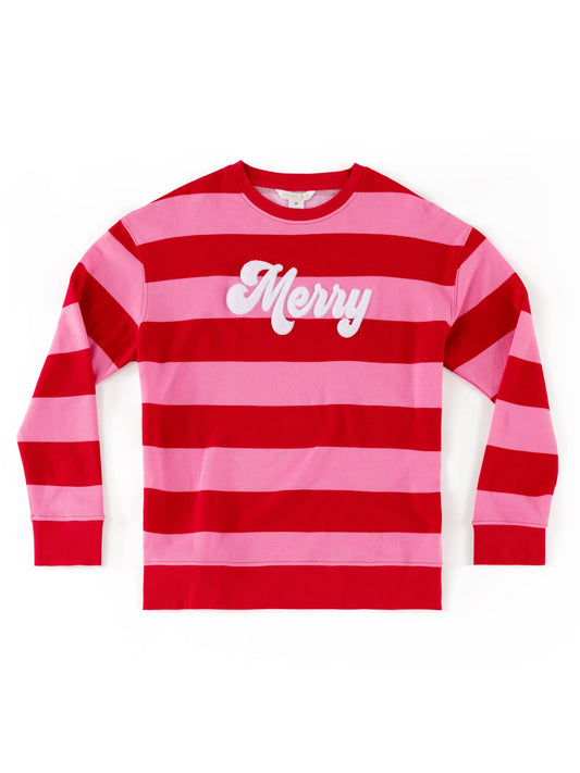 "MERRY" STRIPE SWEATSHIRT