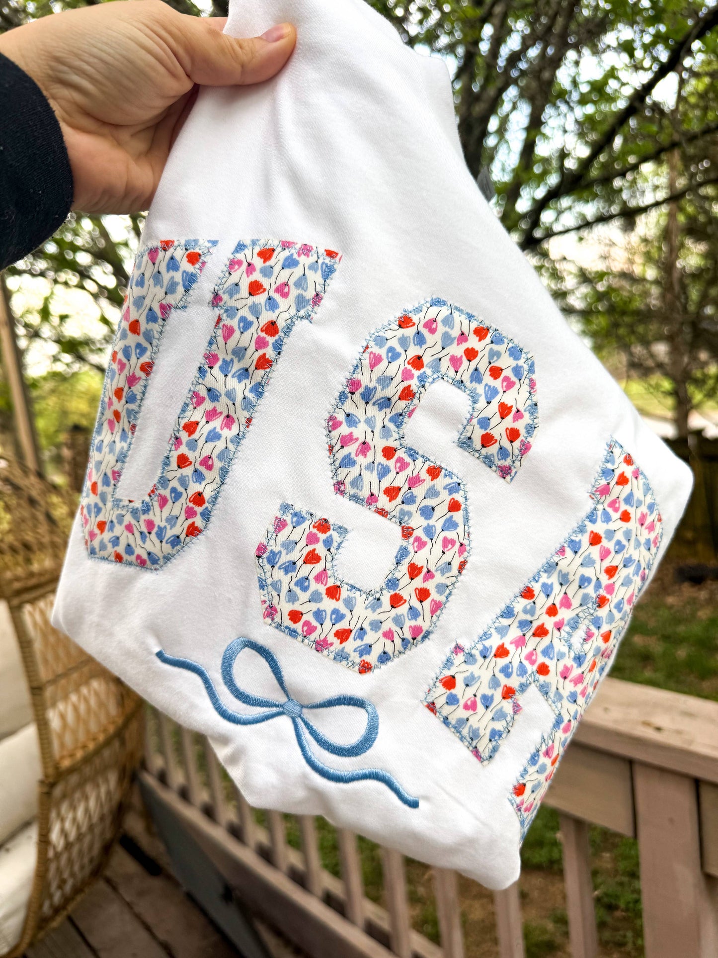 Floral and Bow USA Patriotic 4th of July Tee