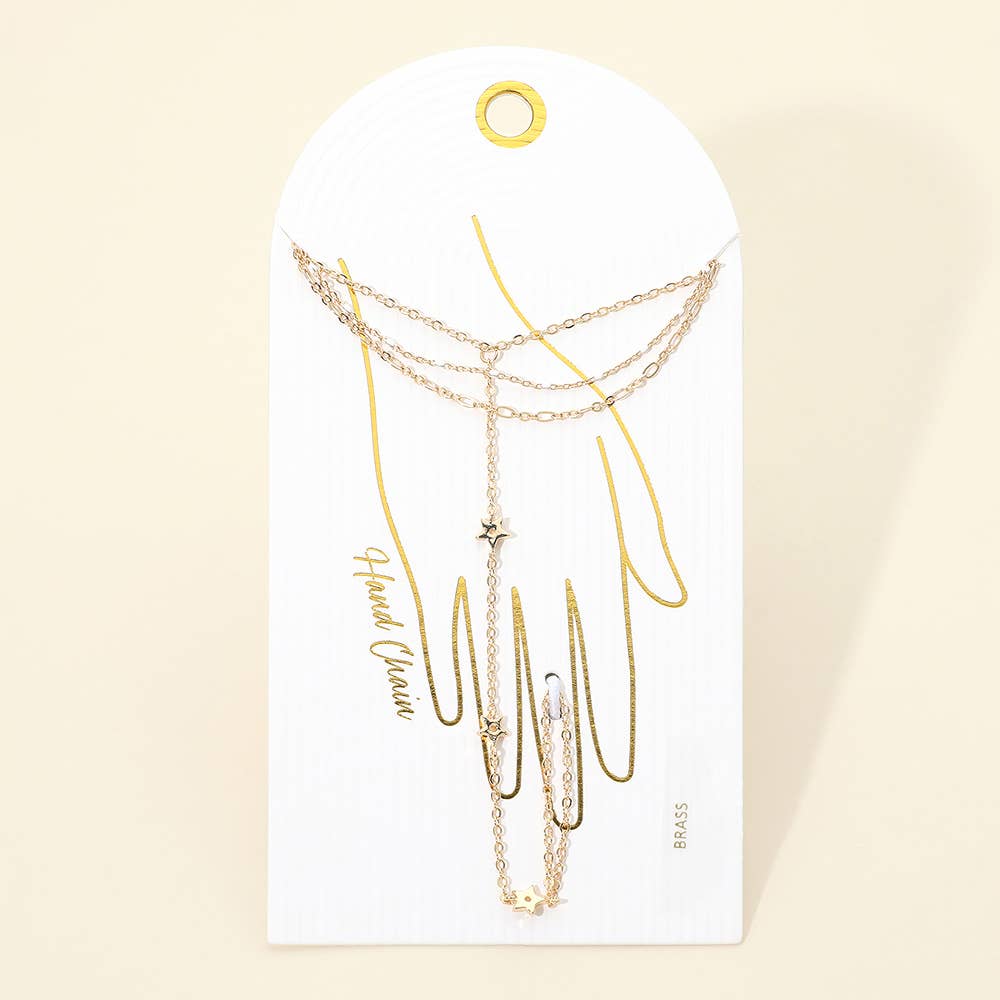 Star Charm Accent Layered Hand Chain Bracelet
