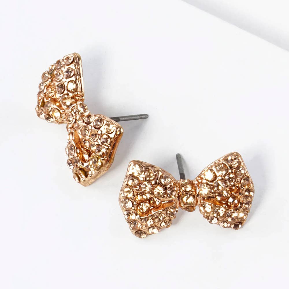 Crystal Rhinestone Bow Stud Earrings: Light,Siam